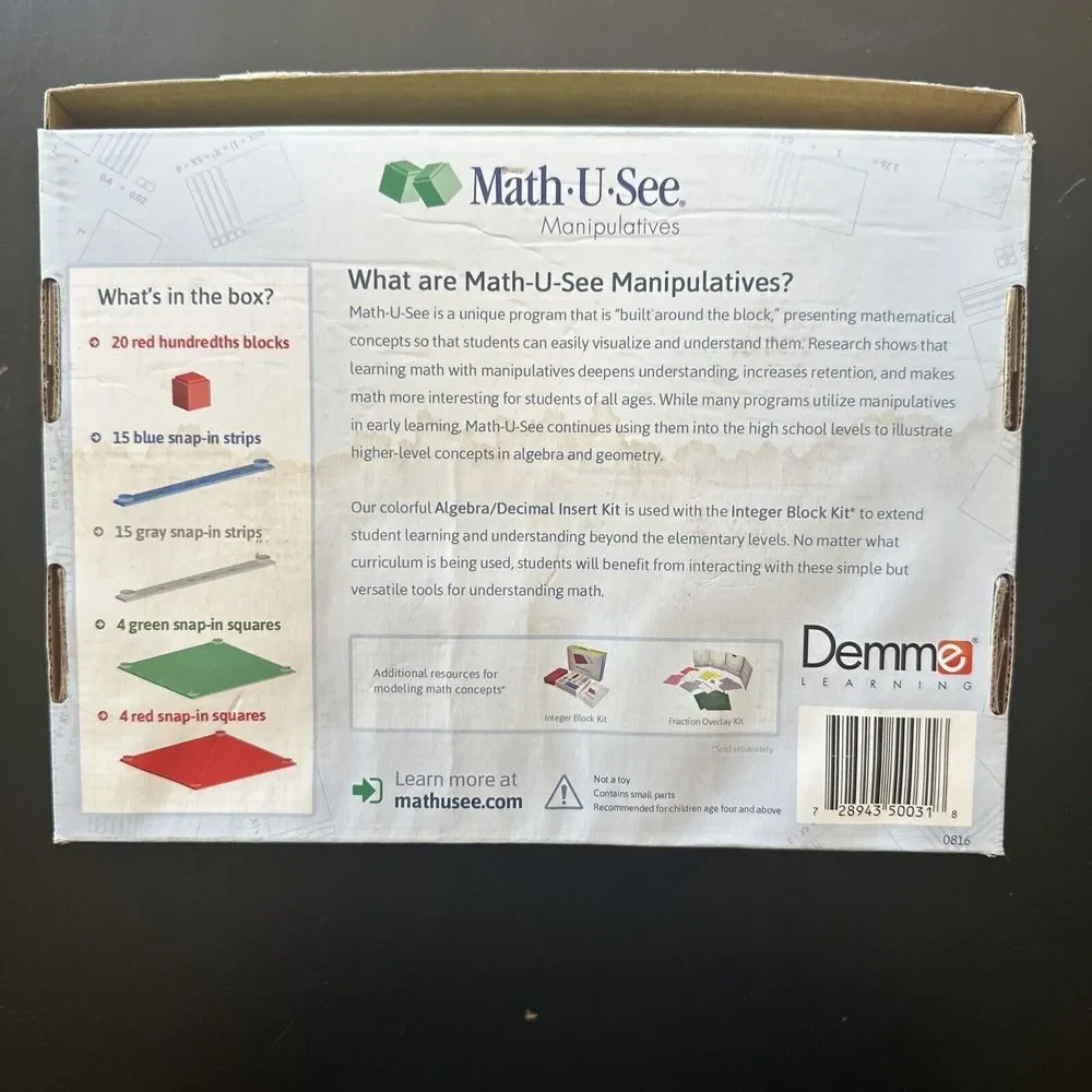Math U See Manipulatives Algebra Decimal Insert Kit Integer Blocks Near Complete